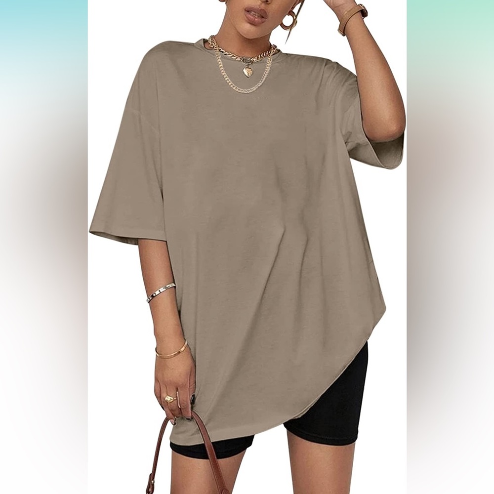 Women's Oversize Solid T Shirt Round Neck Drop Shoulder Short Sleeve Top